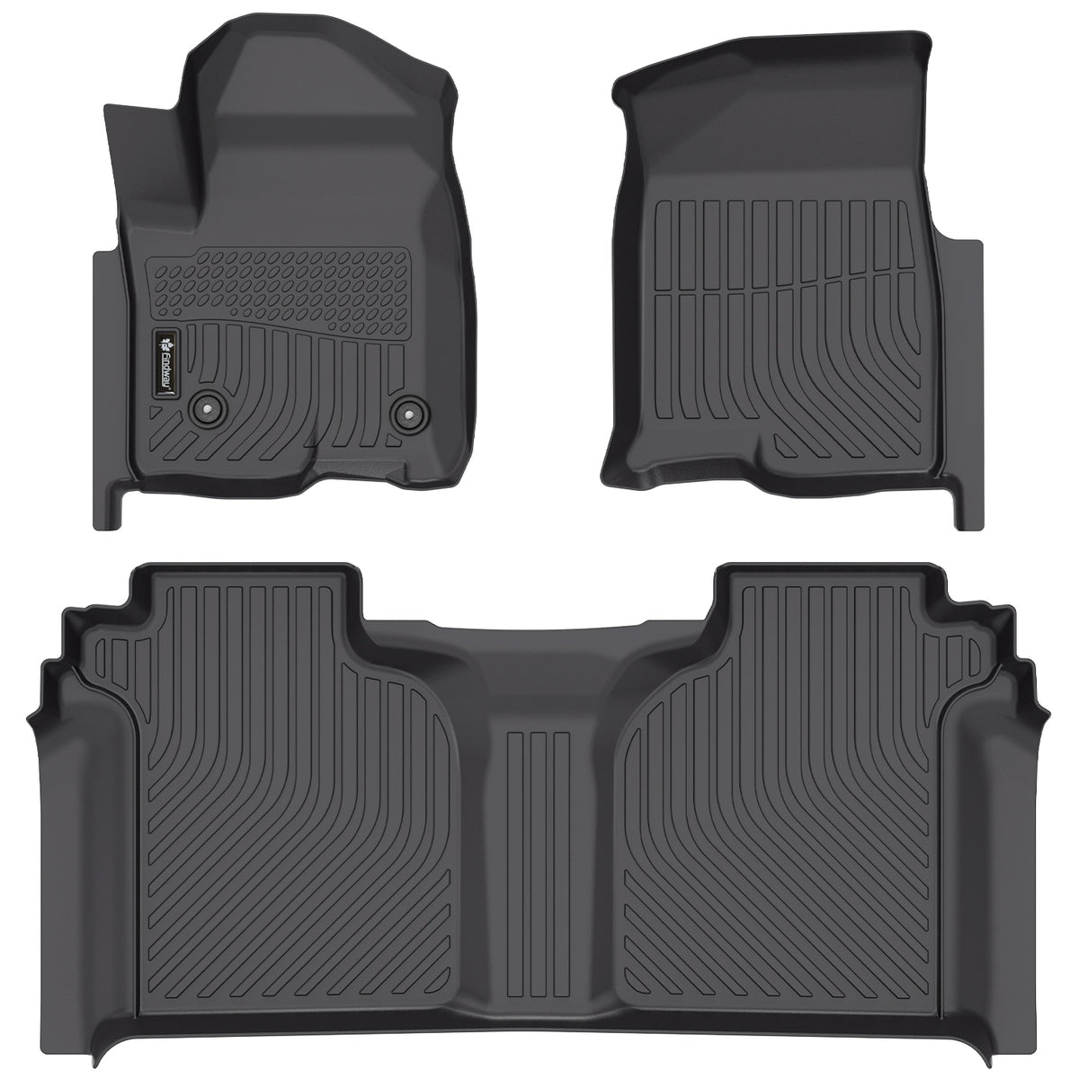 Tapis de sol 3D Findway F100 (1re et 2e rangées) pour Chevrolet Silverado 1500 Crew Cab 5 places (2019-2025) et GMC Sierra 1500 Crew Cab 5 places (2019-2026) - 12100N