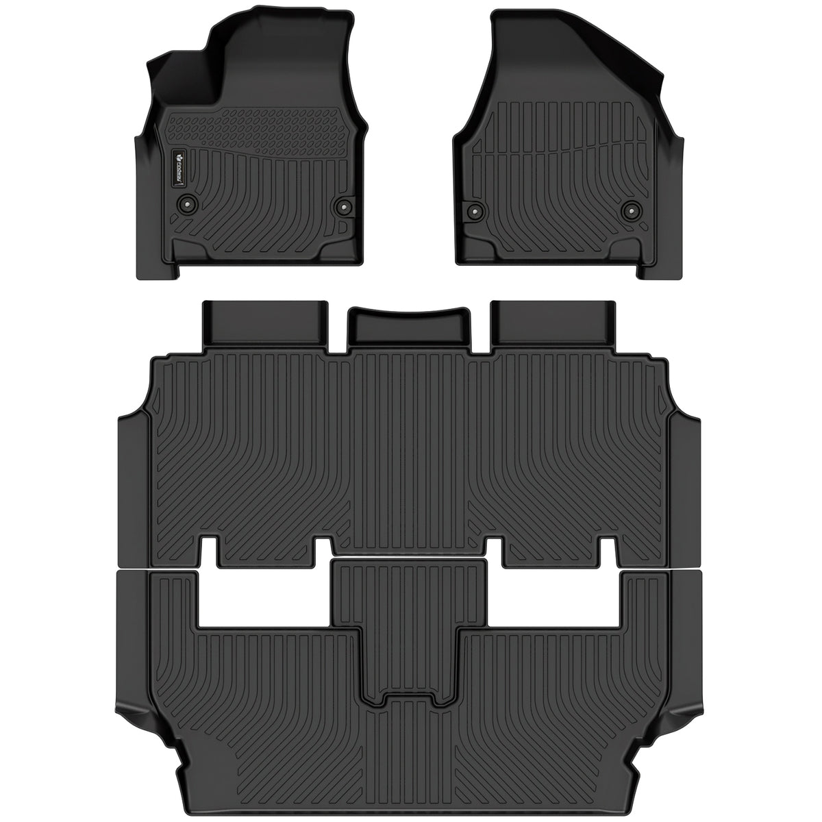 Tapis de sol 3D Findway F100 (1re, 2e et 3e rangées) pour Chrysler Grand Caravan 7 places 2021-2026 et Chrysler Pacifica Touring 7 places 2021-2024 - 1406AN