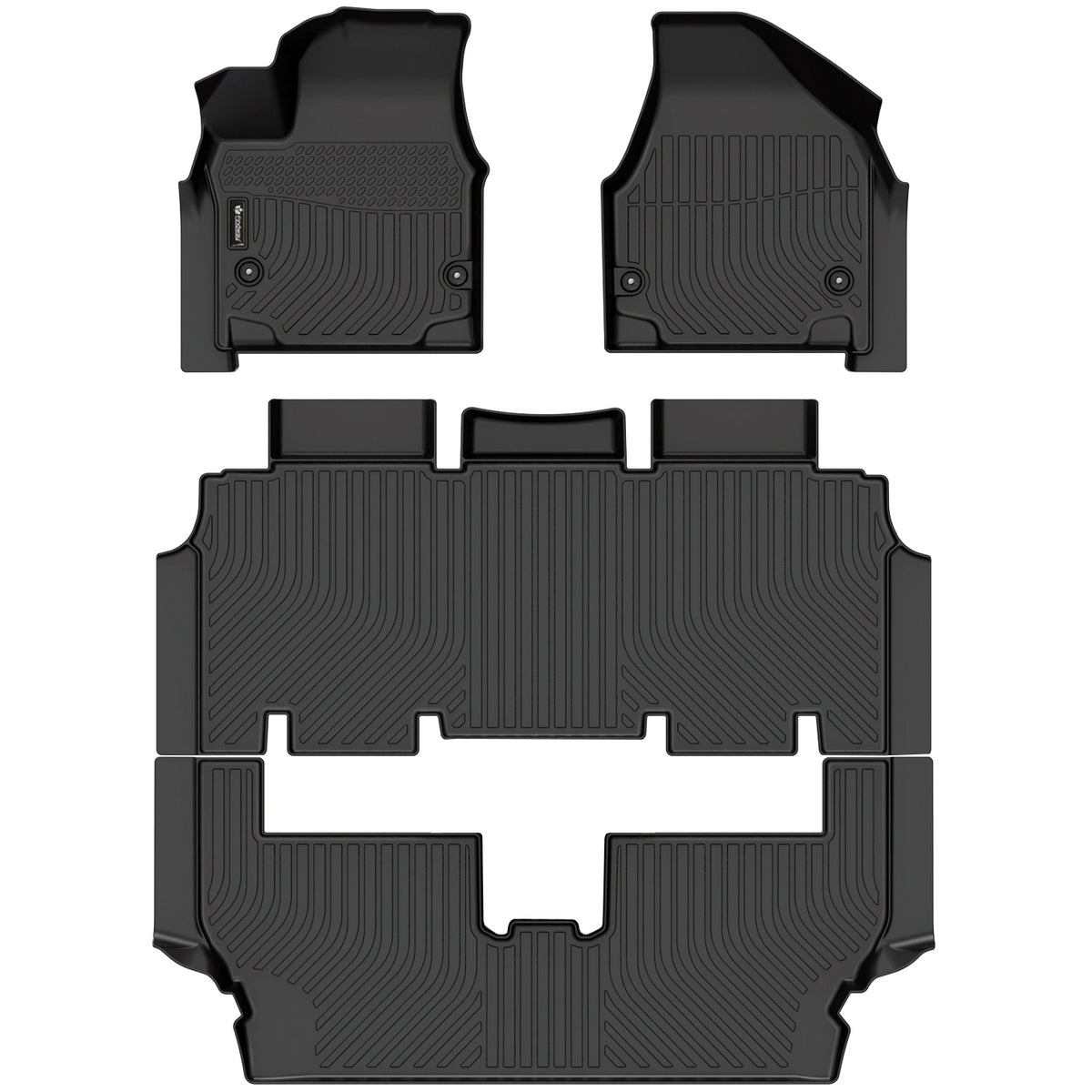 Tapis de sol 3D Findway F100 (1re, 2e et 3e rangées) pour Chrysler Grand Caravan 8 places (2021-2025) et Chrysler Pacifica Touring 8 places (2021-2024) - 1407AN