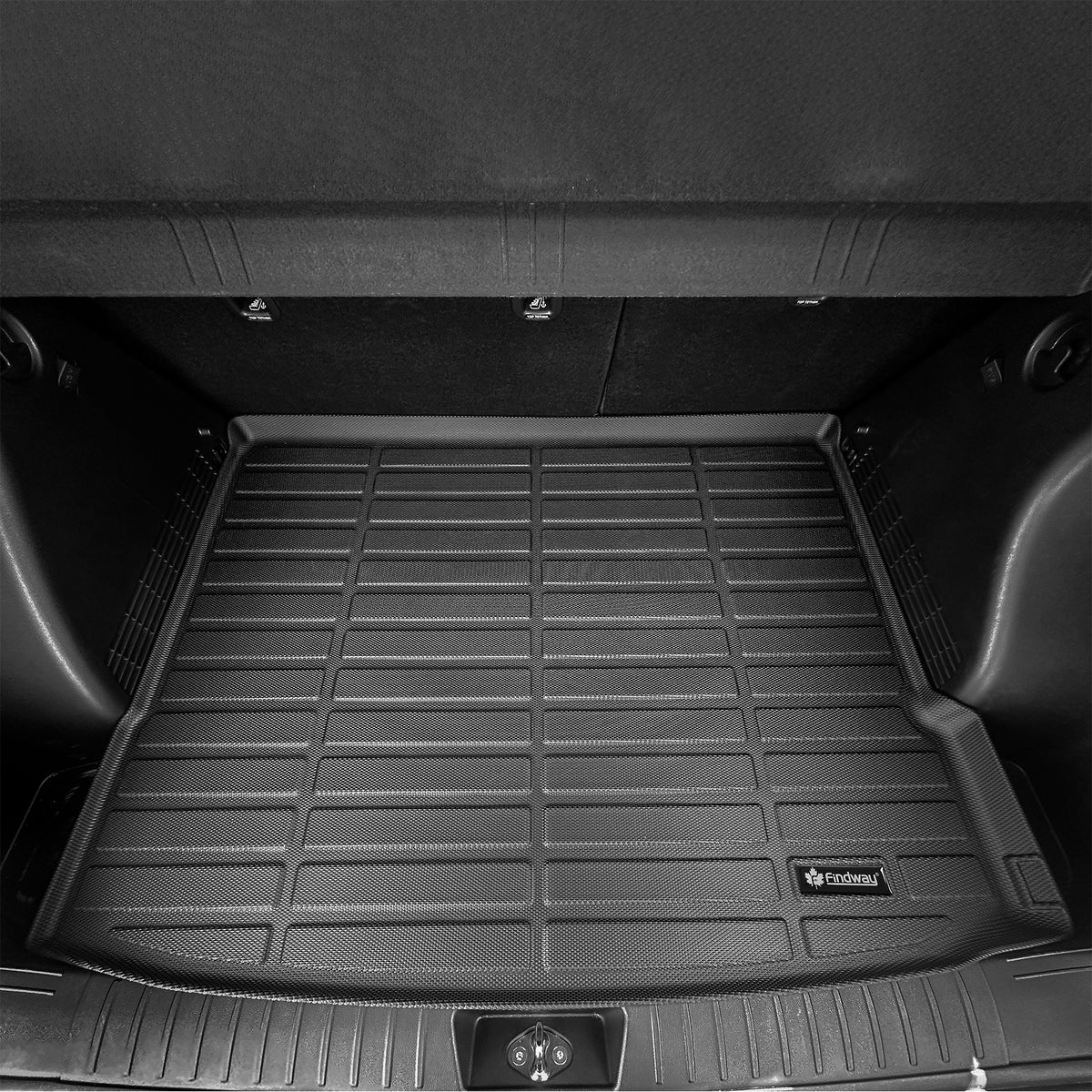Whole image of Findway Custom Fit Trunk Mat for 2024-2025 Hyundai Kona (including N Series) / 2024-2025 Kona EV Cargo Tray in the Upper Position