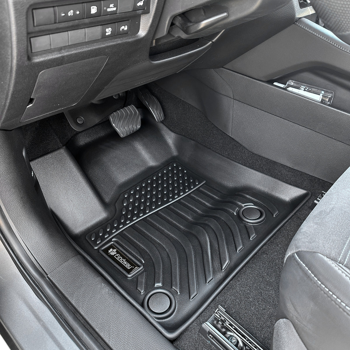 An image of the driver's side Findway car floor mat for 2023-2025 Mitsubishi Outlander PHEV