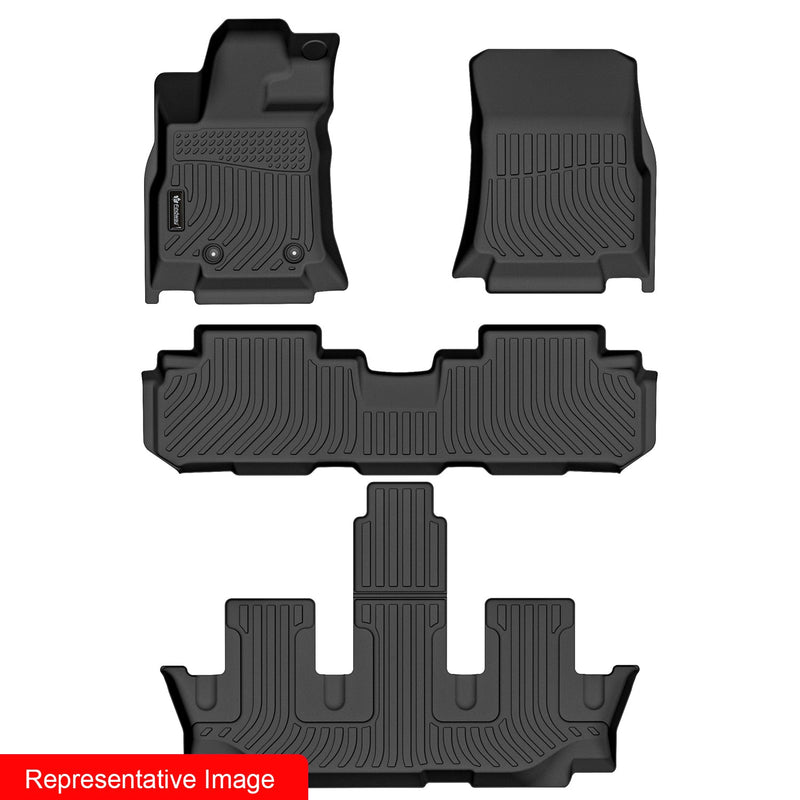 Findway F100 3D Car Floor Mat / Liner (1st Row, 2nd Row & 3rd Row) for 2024-2025 Hyundai Santa-Fe Hybrid 6/7-Seater - 2860AN